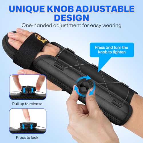 Resting Hand Splint with Adjustable Knob, Carpal Tunnel Wrist Brace Night Support with Removable Wrist Splint, Pain Relief for Stroke Recovery, Tendonitis, Arthritis, etc. Either Hand, S/M,L/XL