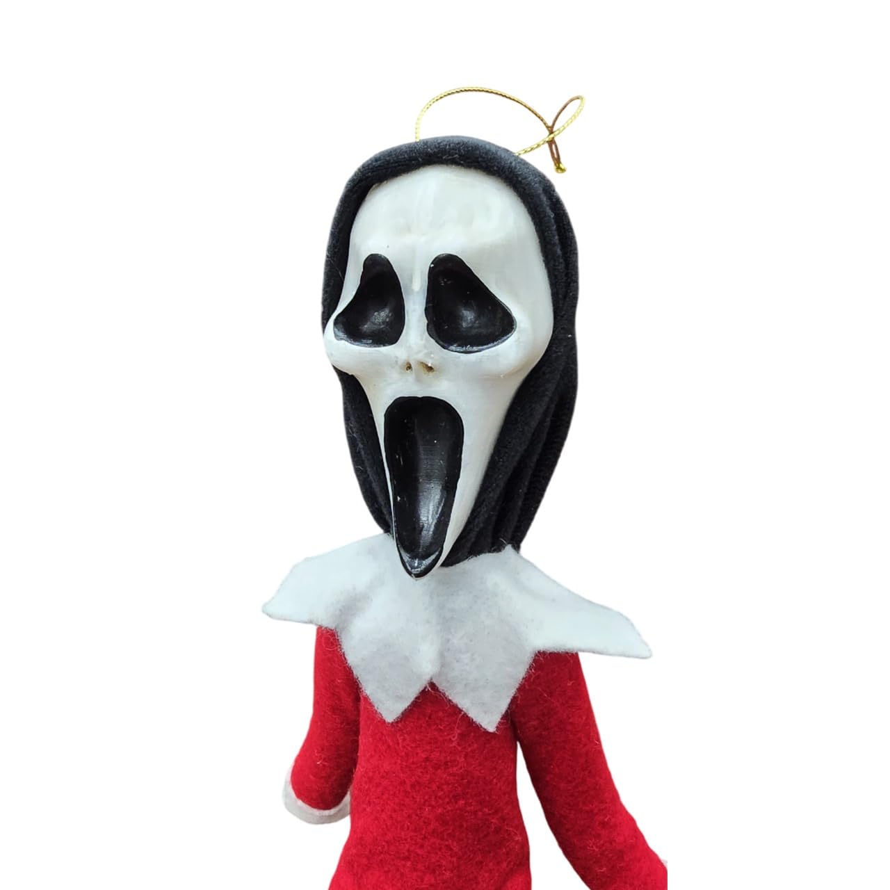 Party Monkeys Bend and Pose Creepy Ghost Masked Elf Decoration 35cm – Handmade Horror-Inspired Ornament for Christmas, Halloween & Holiday Party Décor – Spooky Collectible with Sinister Expression
