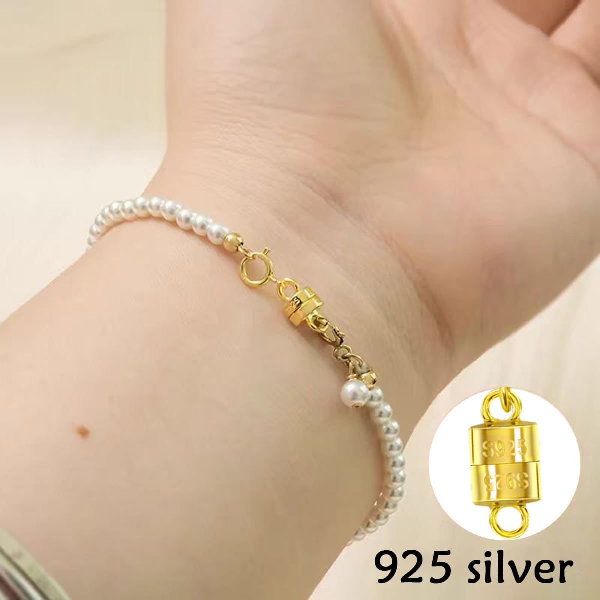 925 Silver Magnetic Necklace Clasps, Magnetic Necklace Clasps and Closures for Bracelet Necklace Extender (4pcs | 2gold & 2silver)