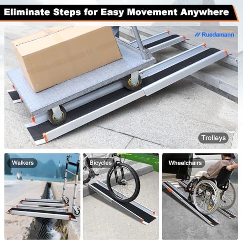 Ruedamann Portable Wheelchair Ramp, 6FT Adjustable Aluminum Ramp for Home, 600lbs Capacity,Telescoping Non-Skid Surface Wheel Chair Ramp for Home, Stairs, Steps
