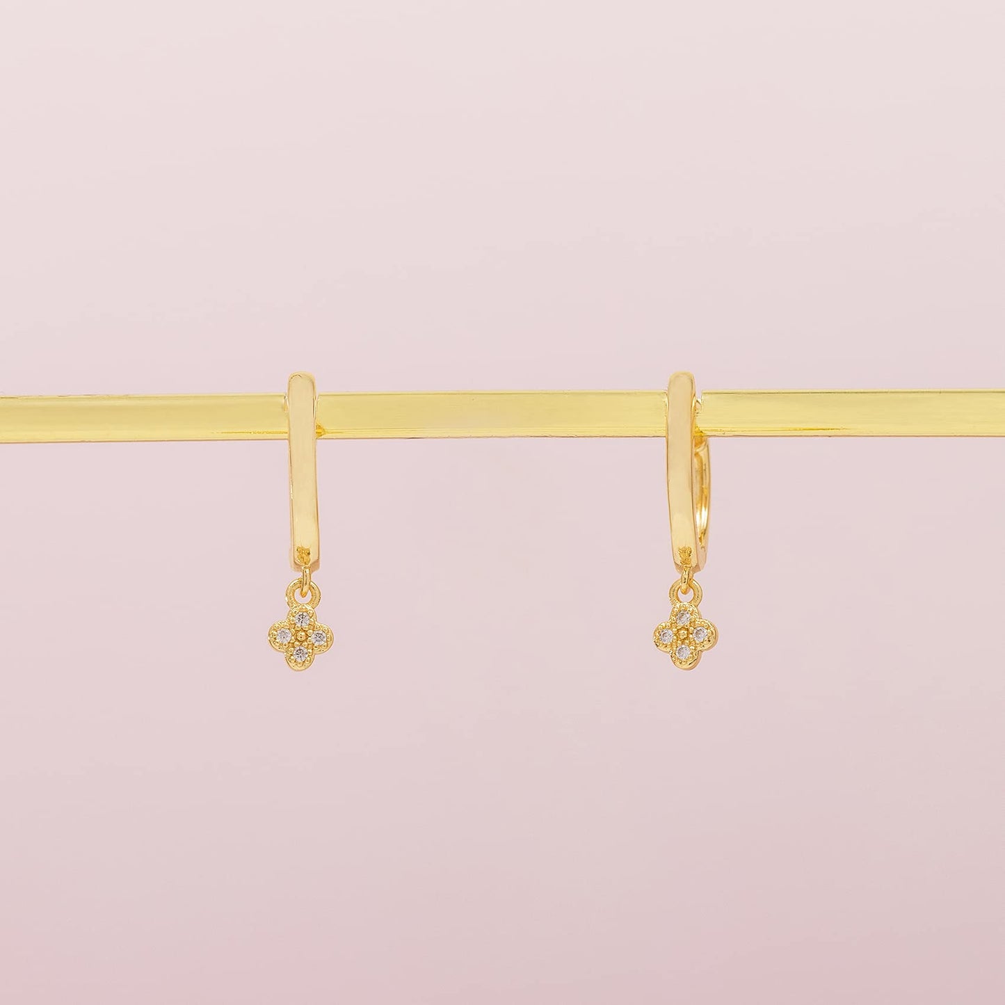 PAVOI 14K Yellow Gold Plated 925 Sterling Silver Post Dangle Huggie Hoop Earrings For Women - Trendy Clover Drop Hoop Earrings - Cubic Zirconia Small Hinged Huggies