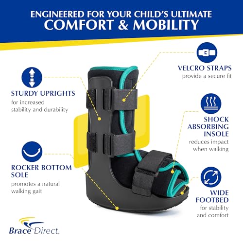 Brace Direct Pediatric Medical Boot – Kids Fracture Boot for Foot Injuries, Ankle Sprains & Post-Op Recovery, Yellow (Large, US Kids 11.5K–1.5)