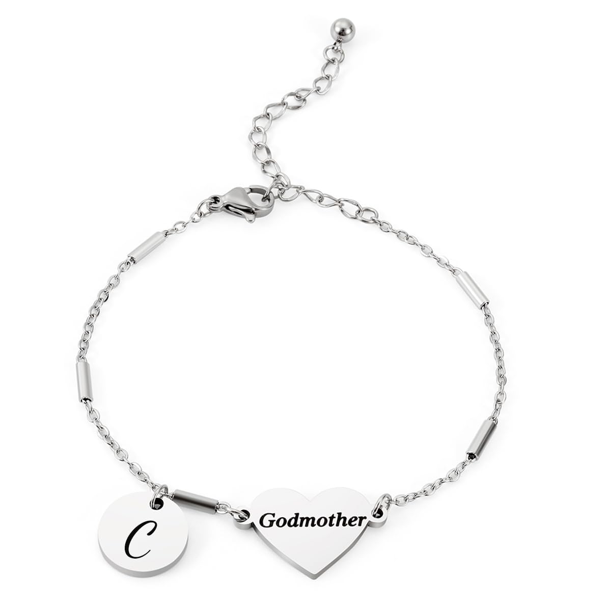 CHENVA Godmother Gifts Initial Bracelet Bangle for Women Gift for Godmother from Goddaughter (Godmother Bracelet C)