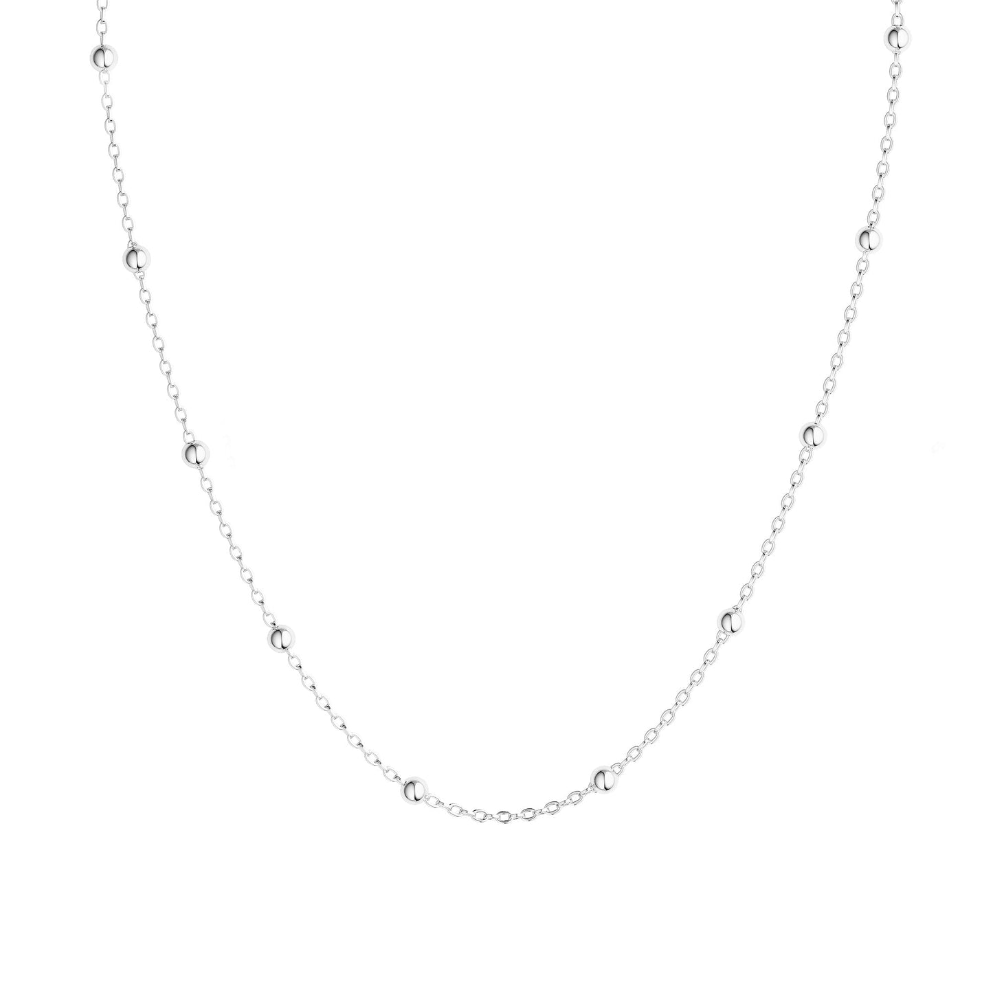 MBW 925 Sterling Silver Necklace for Women, Sterling Silver Beaded Chain Dainty Thin Choker Necklaces for Women Trendy Minimalist White Link Chains Necklace Waterproof Simple Small Cute Jewelry