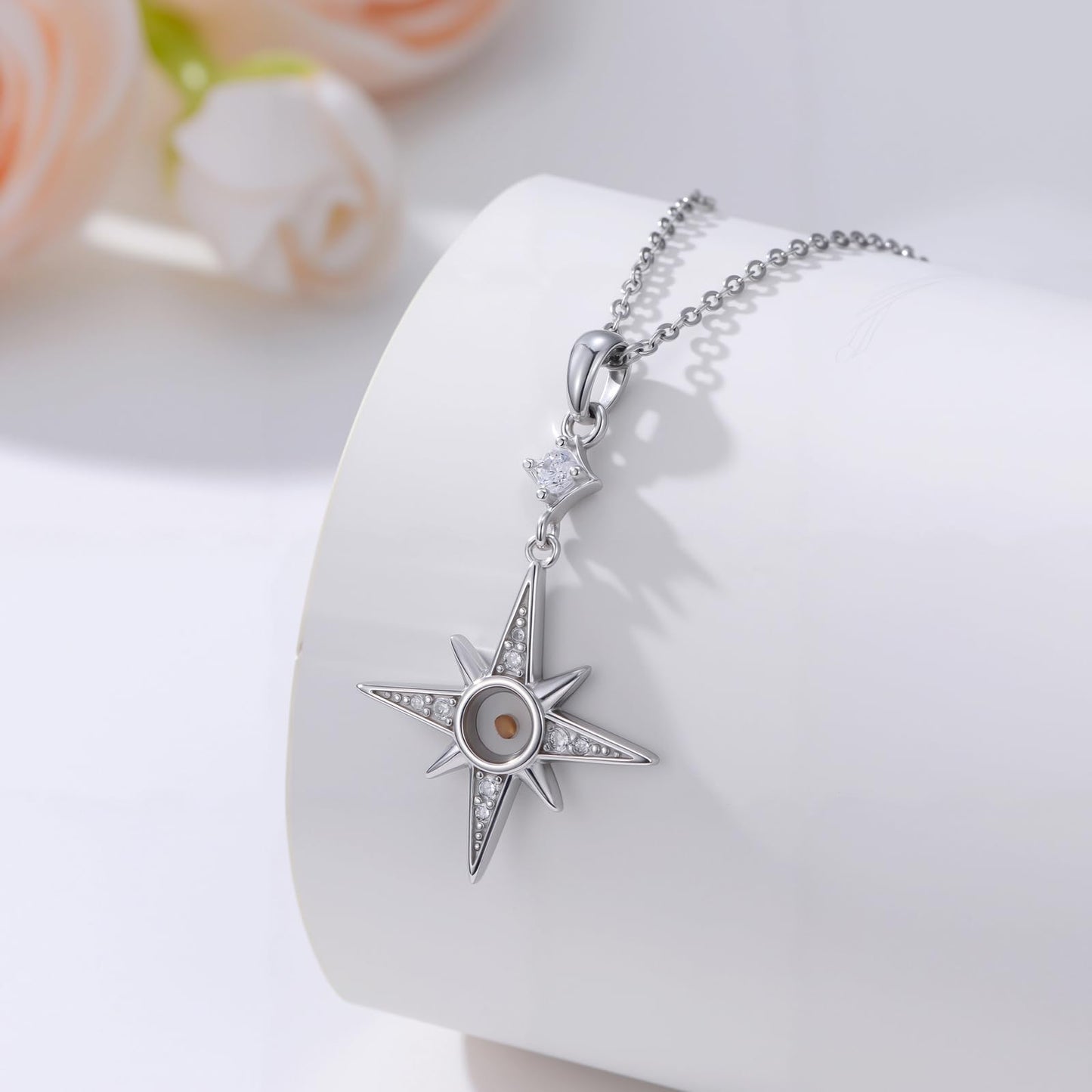 Silikepa Star Necklace for Women, 925 Sterling Silver, North Star Pendant Necklace with Mustard Seed, Christian Jewelry, Gift for Women