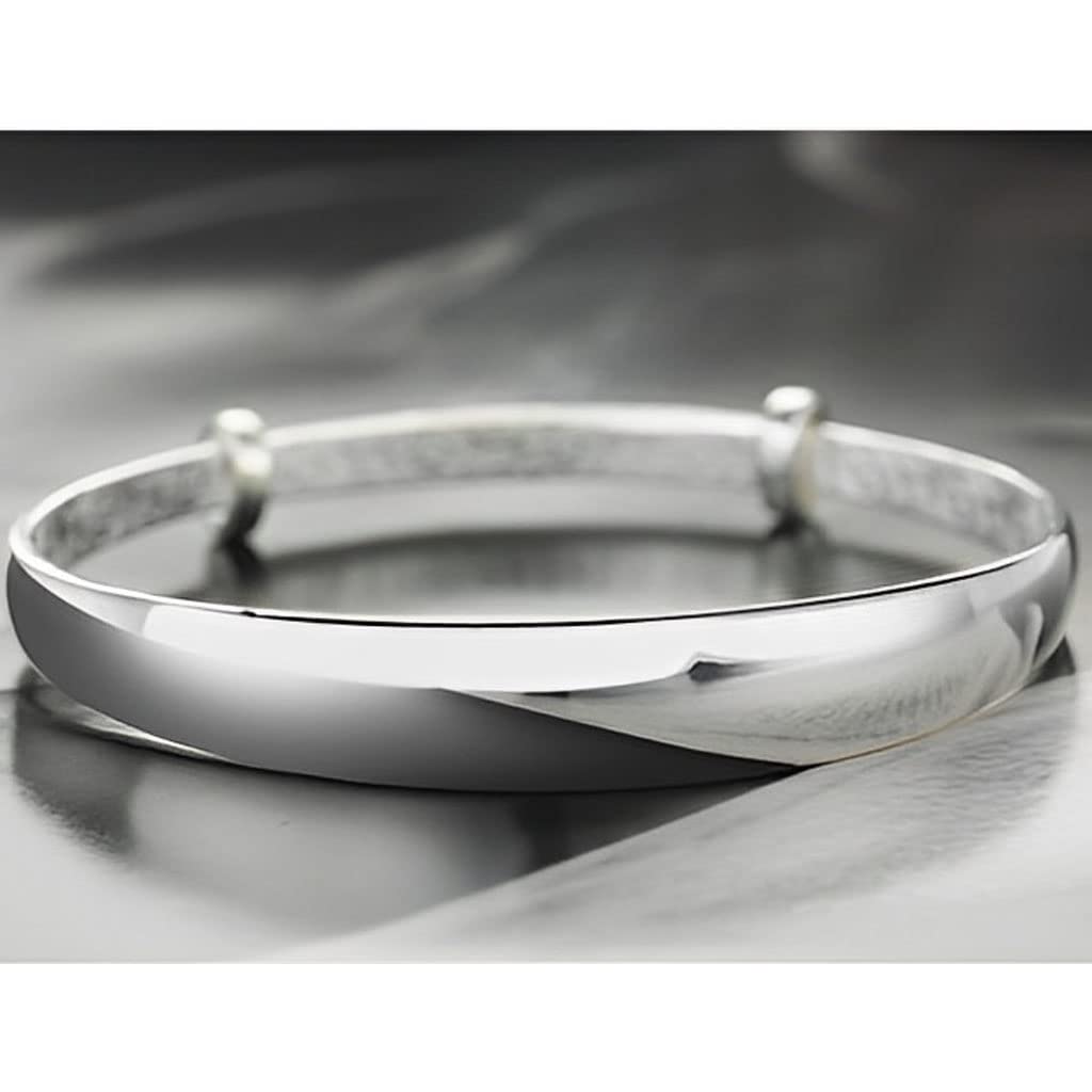 Sterling Silver Bangle Bracelets for Women, Handmade Bracelet for Women, Great Mother Gifts, Mothers Day Gifts (Silver-10)