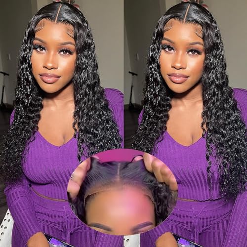 6x4 Deep Wave Lace Front Wigs Human Hair 180% Density Glueless Wigs Human Hair Pre Plucked Cut 6x4 Deep Wave Closure Wig Pre Cut Wigs Human Hair Curly Glueless Wig 24 Inch