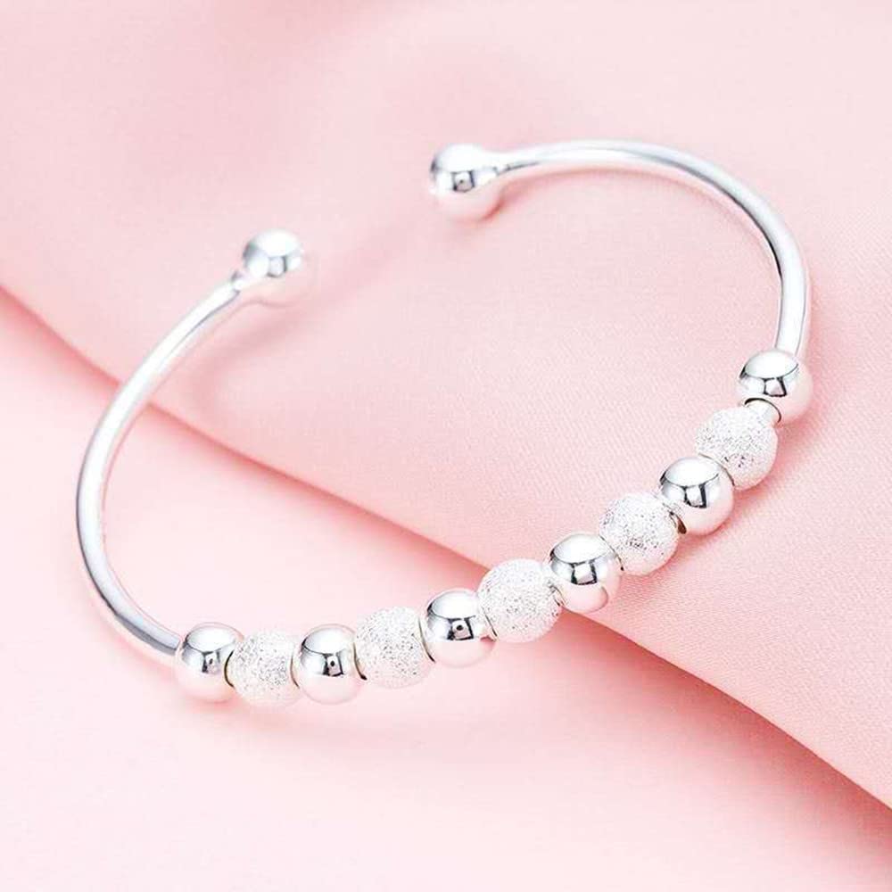 Sterling Silver Bracelets For Women 925 Sterling Silver Beads Bangle Bracelet Transfer Lucky Cuff Bracelet Adjustable Fashion Women Jewelry