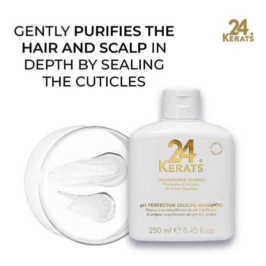 24 KERATS Balancing Shampoo | pH 4.0-5.0 | Volcanic Mineral Formula with Zeolite | Purifies, Nourishes & Preps Hair for Treatments | 8.45 fl oz