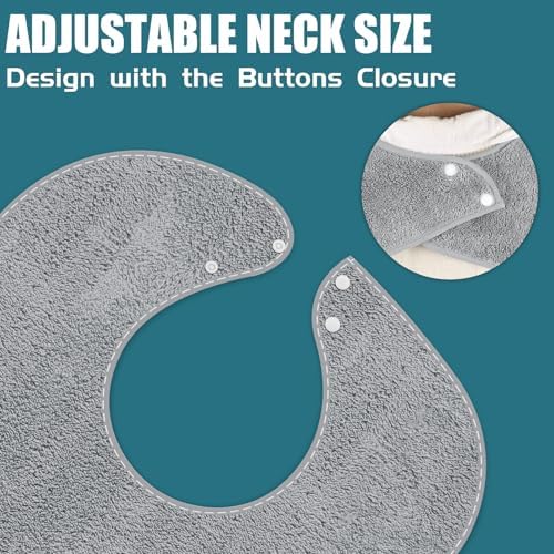 Adult Bibs for Men and Women 4 Packs, Reusable Terry Bibs for Elderly Senior, Waterproof Towel for Adults