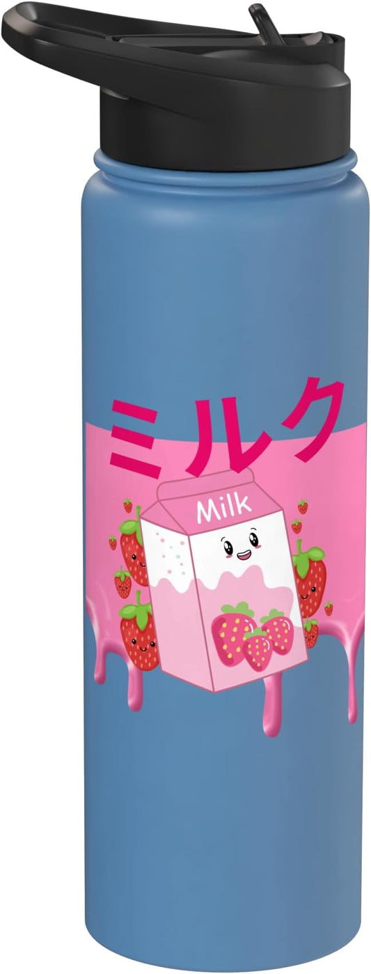 Retro 90s Japanese Kawaii Strawberry Milk Shake Carton Funny Stainless Steel Insulated Water Bottle
