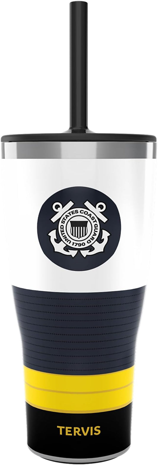 Tervis Traveler Coast Guard USCG Logo Triple Walled Insulated Tumbler Travel Cup Keeps Drinks Cold & Hot, 30oz - with Straw Lid, Stainless Steel