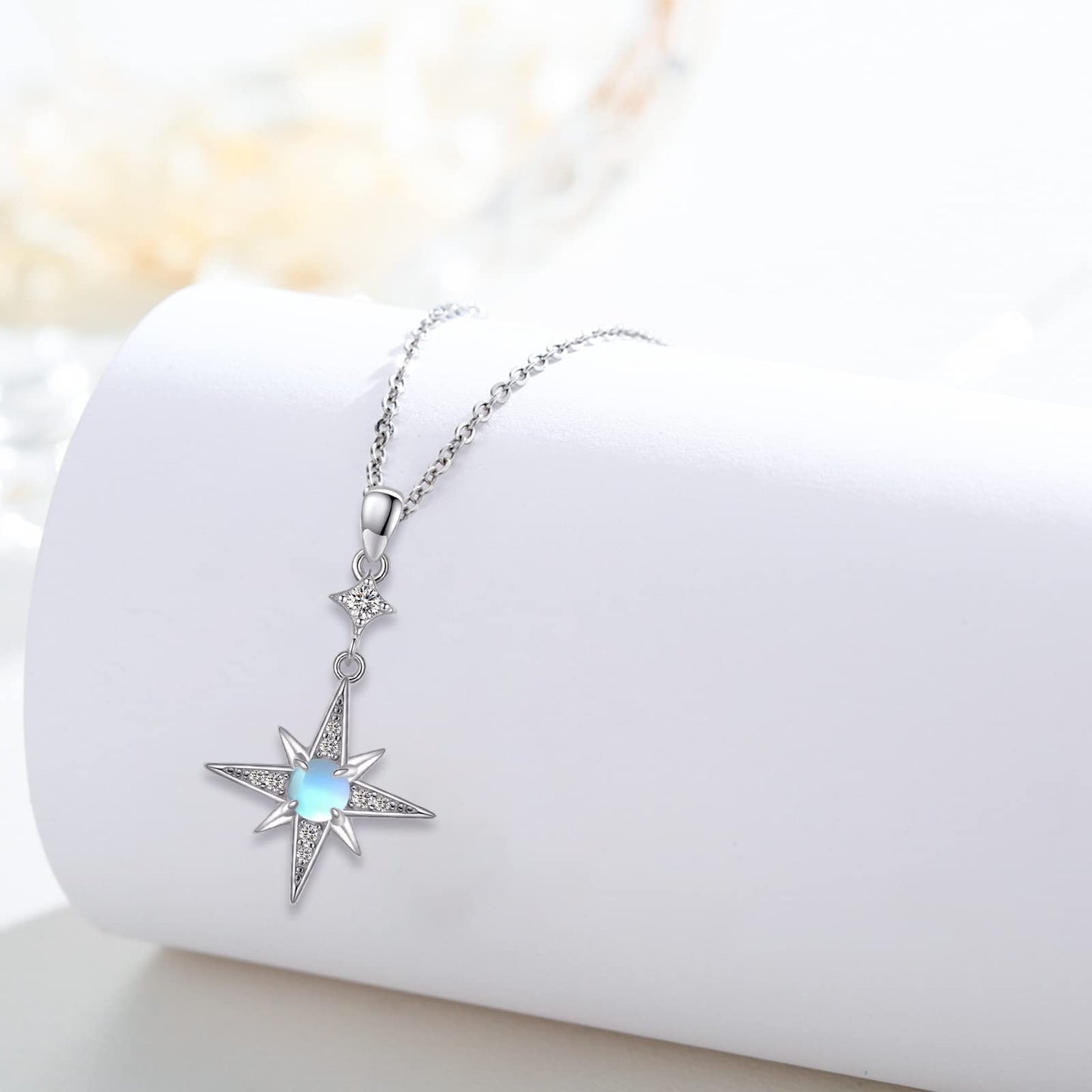 Silikepa Star Necklace for Women 925 Sterling Silver North Star Pendant Necklace with Moonstone Jewelry Gift for Women