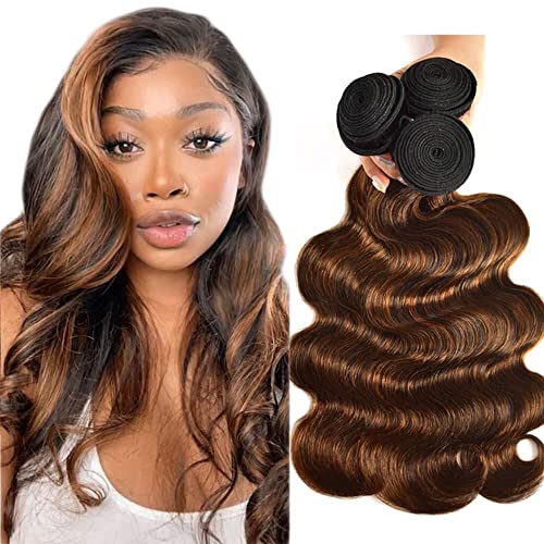 Human Hair Bundles 8 10 12 Inch Chocolate Brown P4/30 Body Wave Bundles Human Hair 100% Unprocessed Soft Sewn In Hair for Black Women with Double Weft