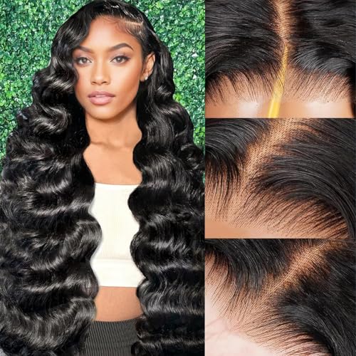 Glueless Wigs Human Hair Pre Plucked Pre Cut 30Inch Loose Deep Wave Wig 9x6 Closure Wigs Wear and Go Glueless Wig Human Hair 200% Density Loose Body Wave Black Wig for Women