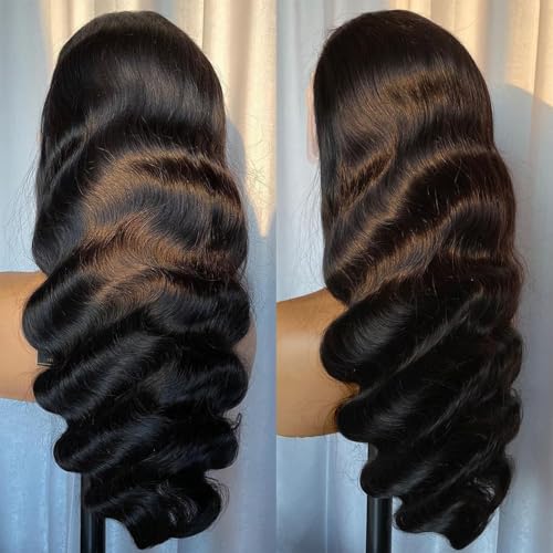 13x6 Body Wave Human Hair Lace Front Wigs 24inch 180% Density HD Lace Frontal Wigs Human Hair Pre Plucked Body Wave Lace Front Wigs for Women with Baby Hair Black Color