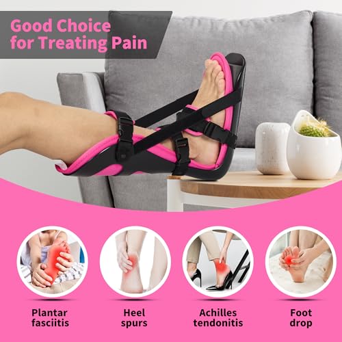 Plantar Fasciitis Night Splint, Adjustable Foot Brace for Pain Relief, Achilles Tendonitis Night Splint Women(Black Shell and Pink lining S)