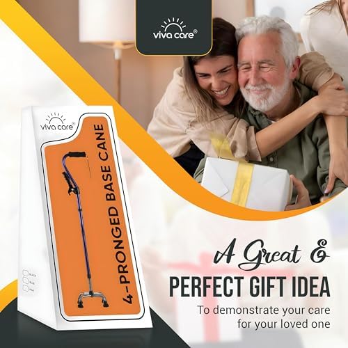 Walking Cane with 4 Prongs and Extra Side Handle – Adjustable, for Balance & Stability for Adults, Seniors, and Injured.