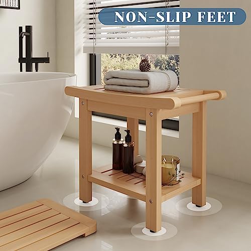 Poly Lumber Shower Bench Seat, Larger Size 22" x 13", Shower Benches for Inside Shower, Waterproof Shower Stool with Handles & Storage Shelf, Shower Chair for Bathroom, Bath Stool (Teak Color)