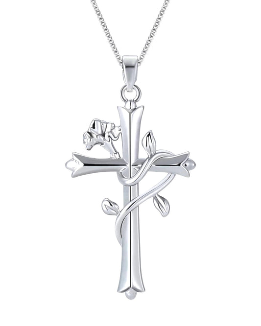 ACECHA Silver Cross Necklace for Women, Dainty Faith Cross Pendant Necklaces with Birthflower Jewelry for Mom Wife Daughter Sister | Gifts for Birthday Anniversary Christmas Easter(Carnation)