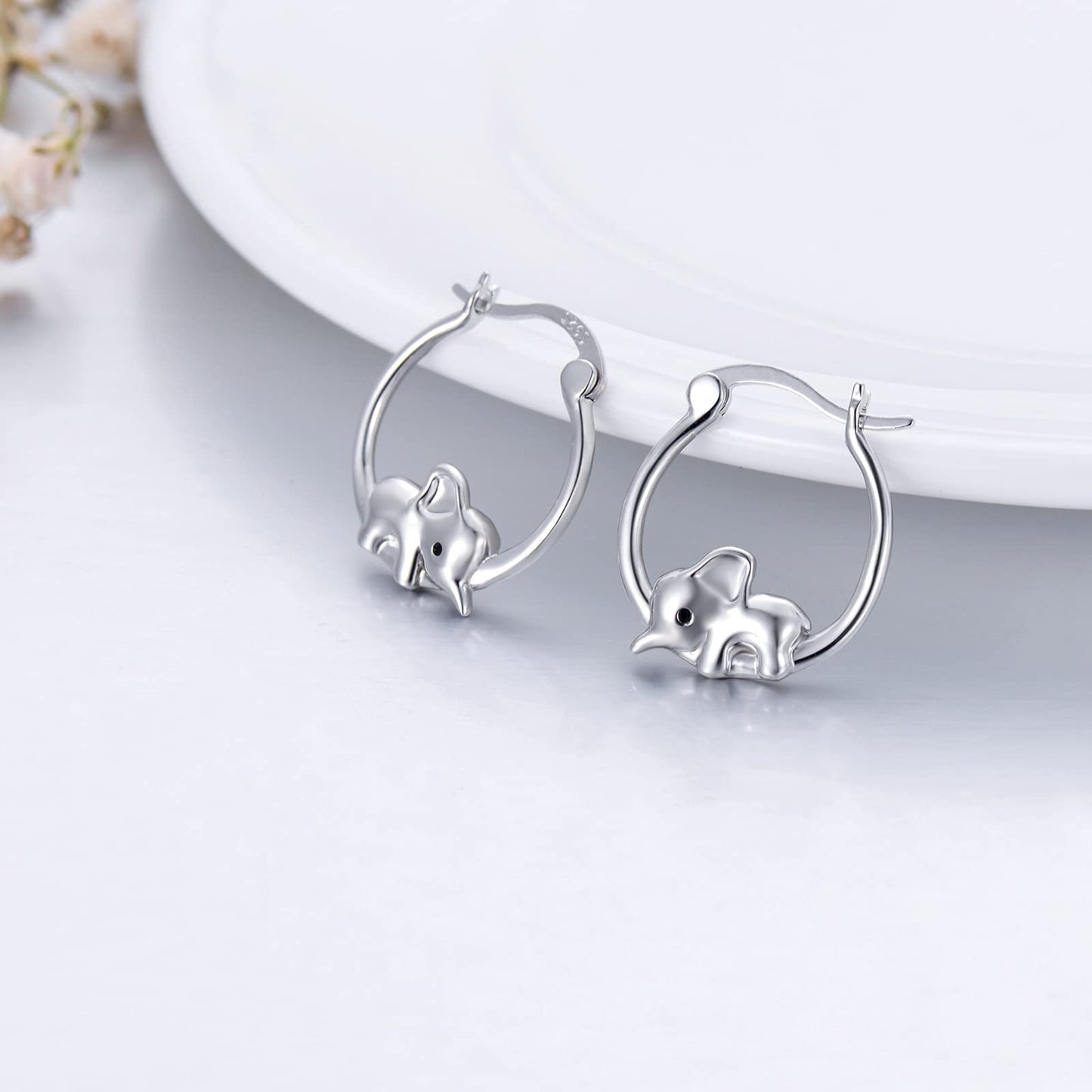 JUSTKIDSTOY Sterling Silver Elephant Huggie Hoop Earrings for Sensitive Ears - Elephant Jewelry Birthday Graduation Gifts for Women Daughter Her