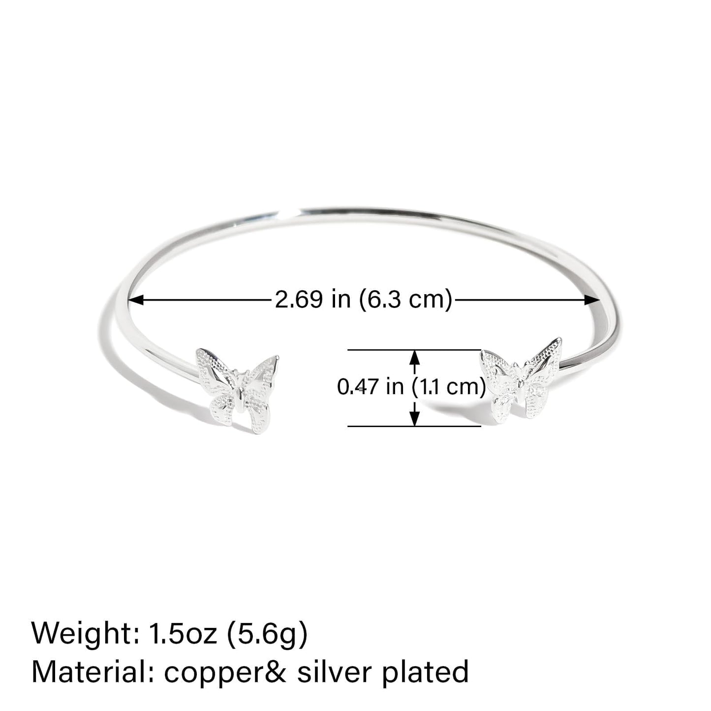 Handmade 925 Sterling Silver Butterfly Bangle Bracelet Open Adjustable Cute Butterfly Cuff Bracelet Minimalist Silver Bangle Boho Classic Bracelet Trendy Jewelry for Women Teen Girls Birthday Gifts