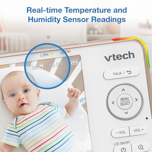 VTech V-Care VC2105 1080p FHD Over-The Crib Mount Smart Baby Monitor 5” 720p LCD Screen,Table Stand,Remote Access,Versatile Placement,Intelligence Detection, Sleep Analysis,18hrs Recording,with WiFi