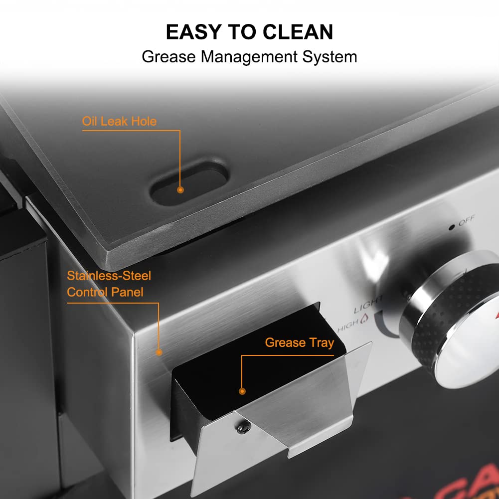 CAMPLUX Flat Top Griddle, Propane gas outdoor grill Griddle Cooking Station for Camping,BBQ,Tailgating or Picnicking, Stainless Steel, Silver, Black