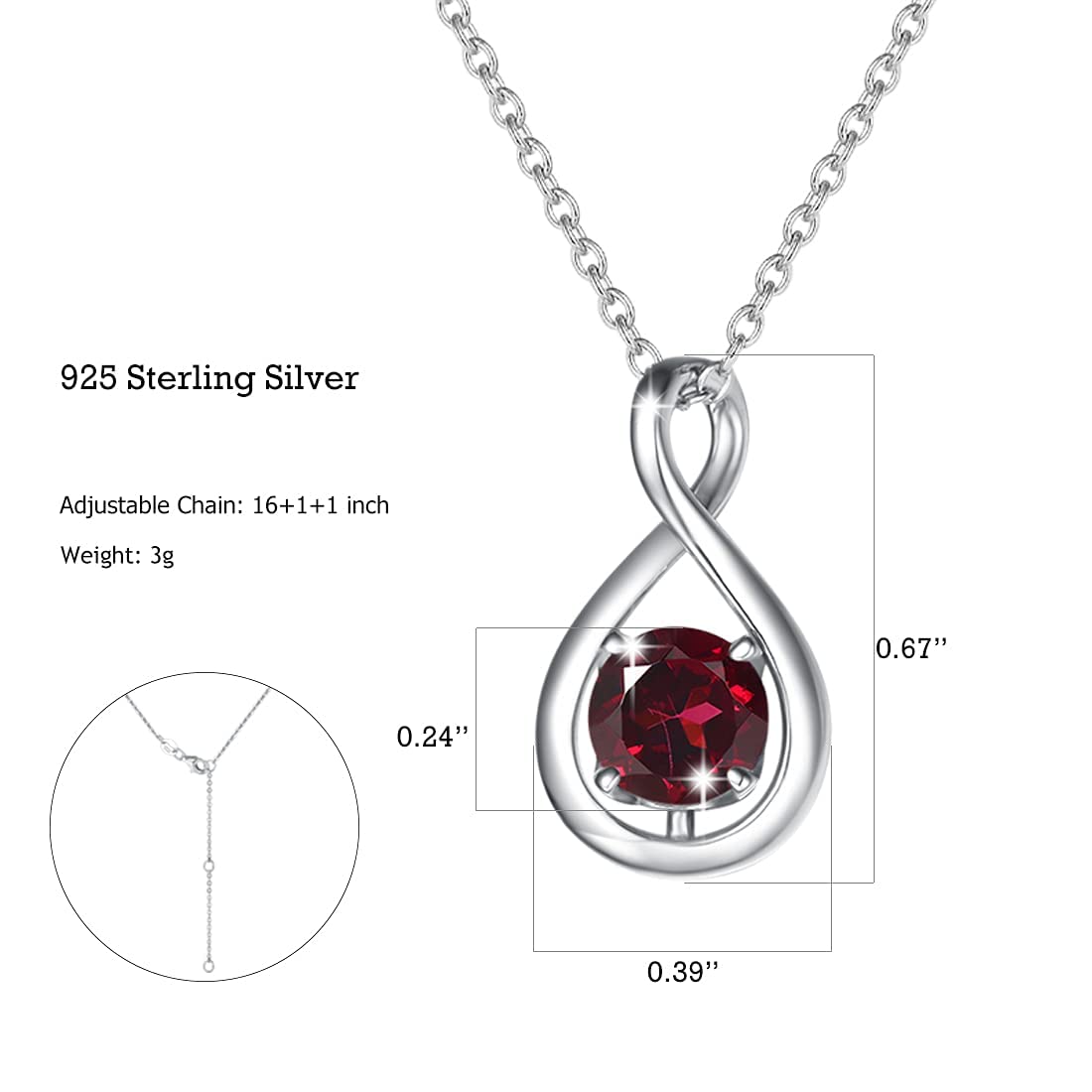 FANCIME Garnet Necklace January Birthstone for Women Sterling Silver Dainty Infinity Pendant Necklace Red Gemstone Fine Jewelry Birthday Anniversary Graduation Mothers Day Gifts for Women Her Mom
