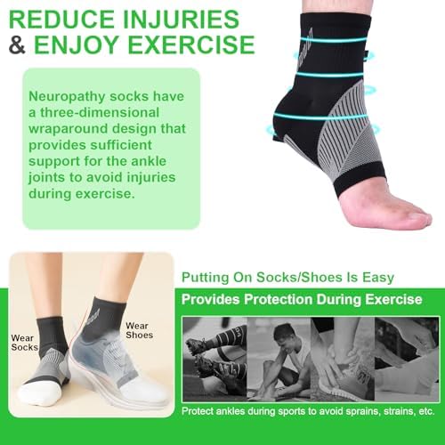 4Pairs Mixed Colors Compression Socks For Women & Men, Foot Neuropathy Socks, Nano Neuropathy Socks Dr - Sock Soothers For Neuropathy Sleep Socks, Comprex Ankle Brace Sleeves(Large)