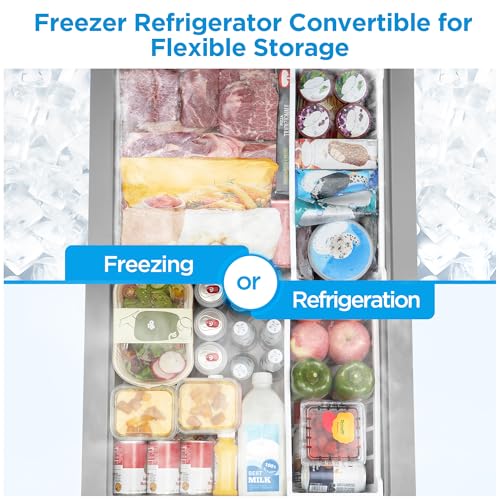 Midea MERC05C4BAWW Chest Freezer, 5.1 Cubic Feet Freezer With Removable Basket, Interior LED Light, Adjustable Temperature, For Kitchen Apartment Office, White