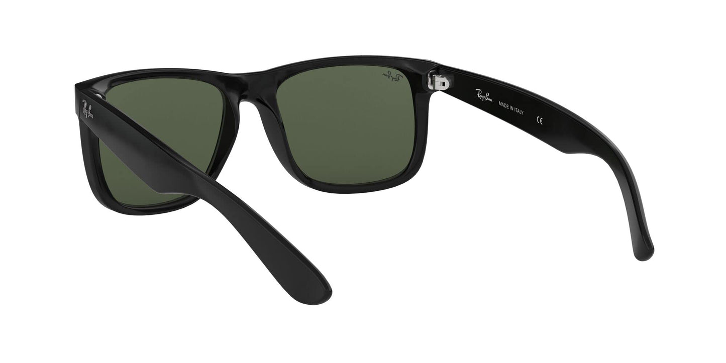 Ray-Ban Unisex RB4165F Justin Low Bridge Fit Rectangular Sunglasses, Black/Dark Green, 55 mm