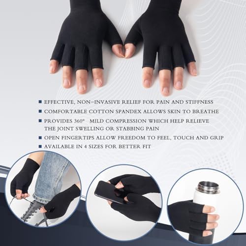 2 Pairs Arthritis Compression Gloves for Women Men, Fingerless Breathable & Moisture Wicking Compression Gloves for Relieving Carpal Tunnel Aches, Rheumatoid Pains, Joint Swell Black XL