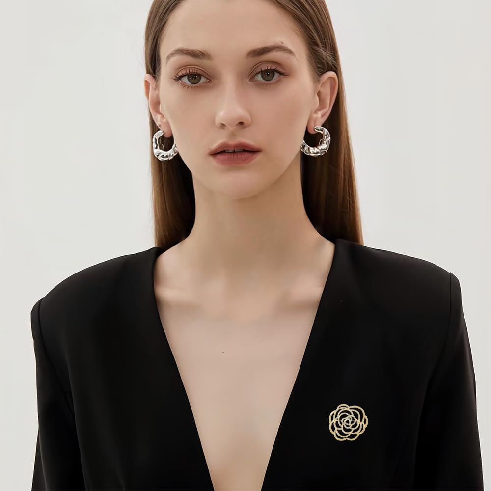 EMEGCY Camellia Brooch for Women Camellia Rhinestone Brooch Rose Pin Gold Plated Camellia Lapel Pin Jewelry Gift for Mom Wife