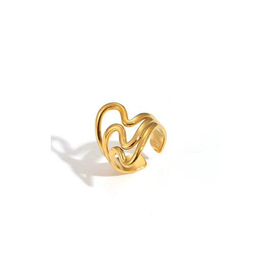 AIETUE Chunky Rings For Women, Gold Silver Thumb Ring Asymmetrical Wavy Curve Ring Adjustable Non Tarnish Dainty Stainless Steel New Year Anniversary Birthday Jewelry Gift (Trendy Gold #2)