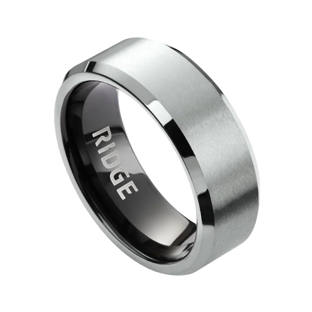 Ridge Beveled Ring Set 8mm - Platinum - 6
