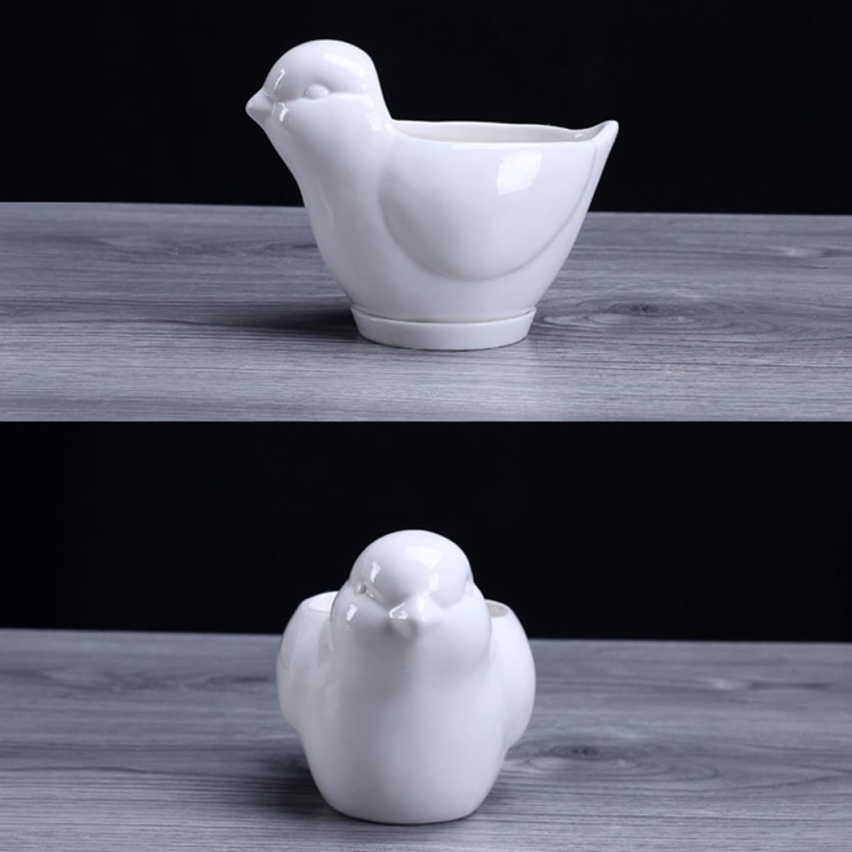 HANABASS Ceramic Succulent Plant Pot Bird Shape White Small Flower Pot Saucer Indoor Desktop Planter for Home Garden Decor