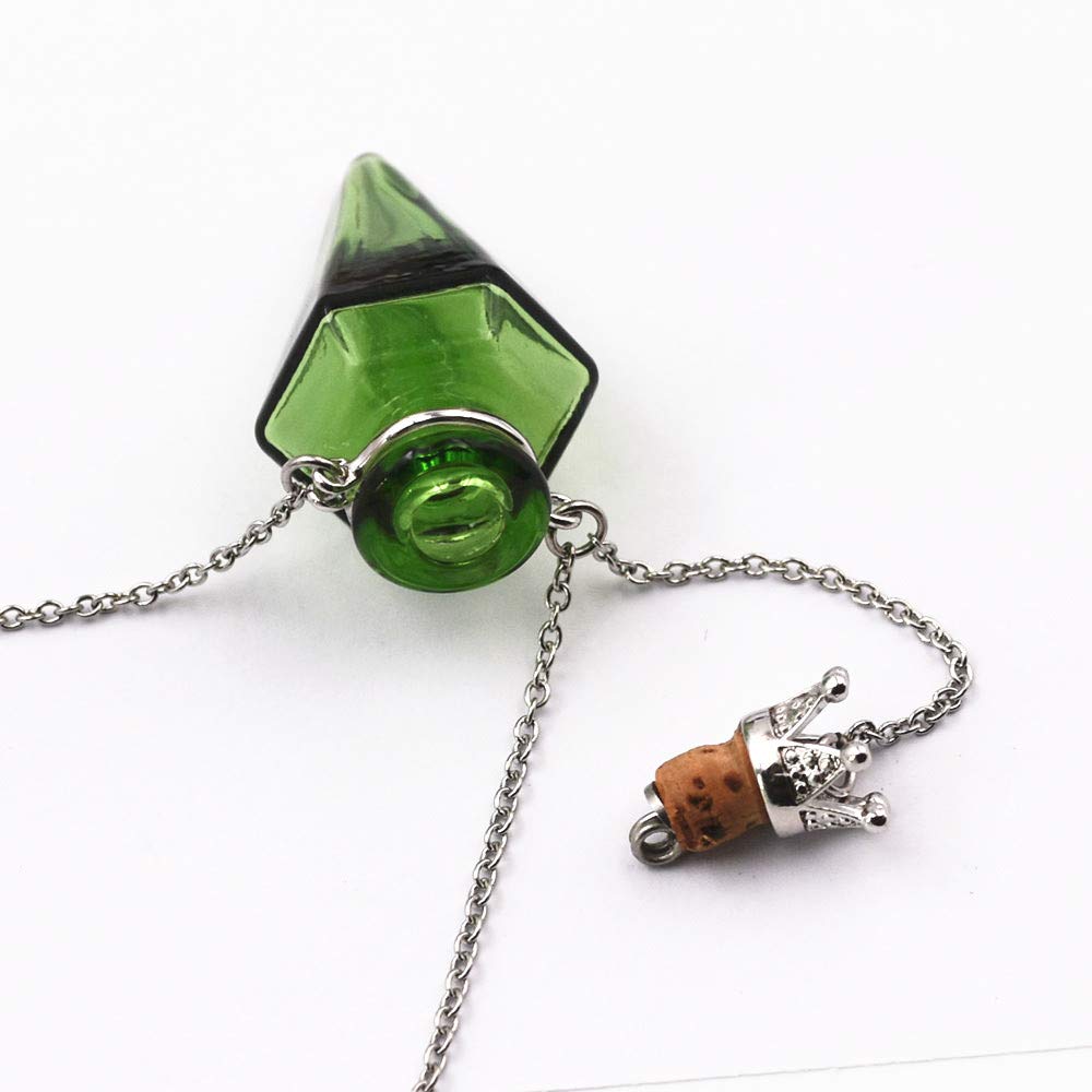 Colored glass Pendant Necklace Aromatherapy Perfume bottle necklace 50cm Stainless steel chain (Green)