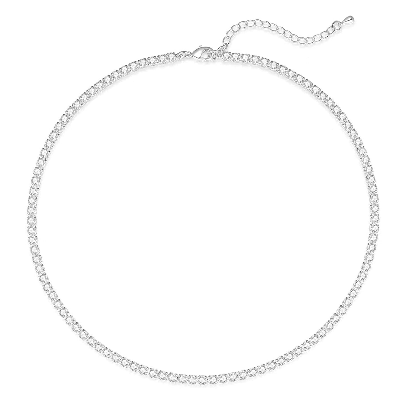 Zeffy Tennis Necklace for Women 18K Silver Plated Rhinestone Choker Necklaces Dainty Zirconia Cut Faux Diamond chain Wedding Jewelry for Women
