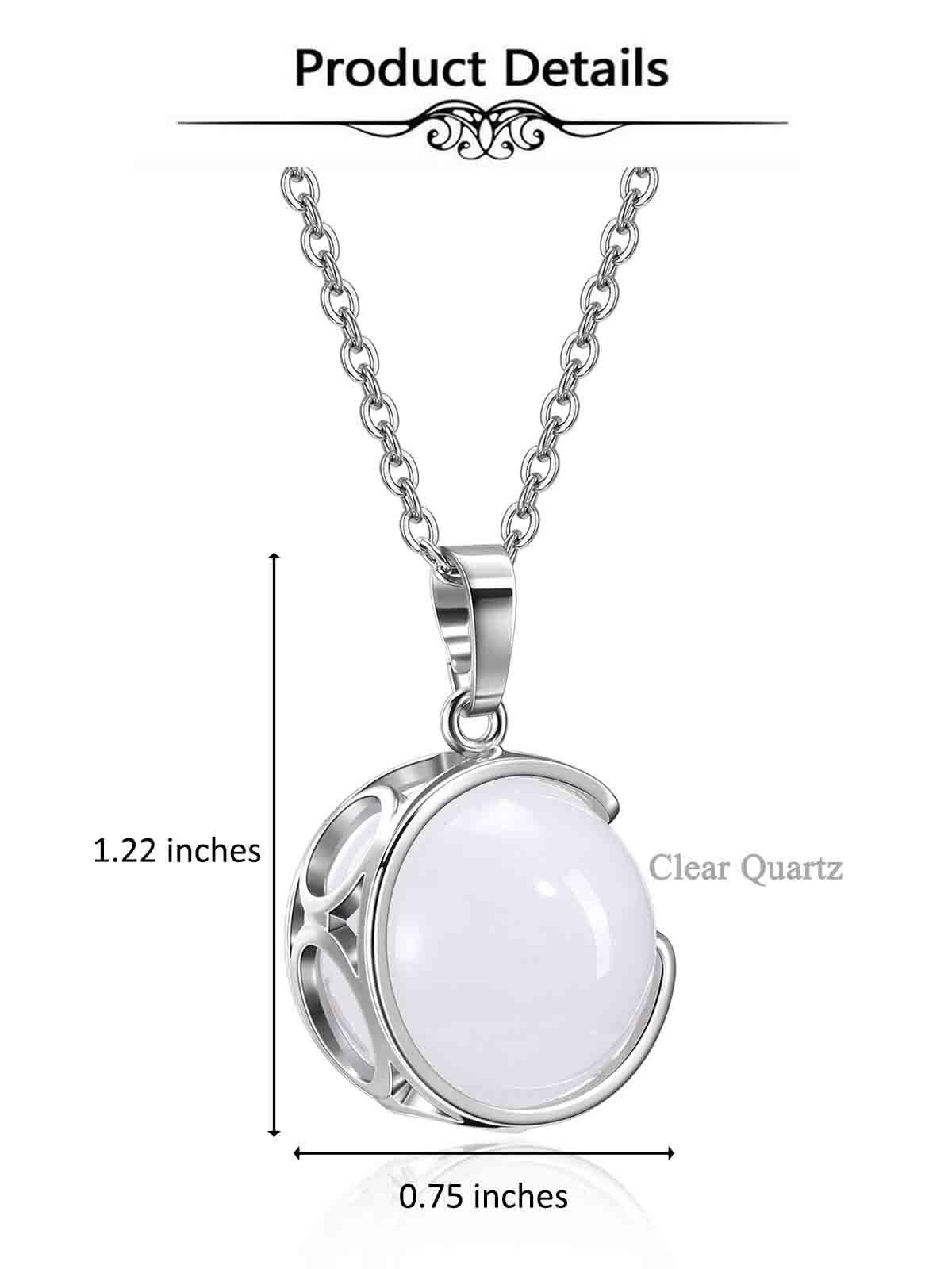 Top Plaza Clear Quartz Healing Crystal Stone Necklace Round Ball Rotating Natural Gemstone Pendant Necklace for Women Energy Jewelry Christmas Gifts