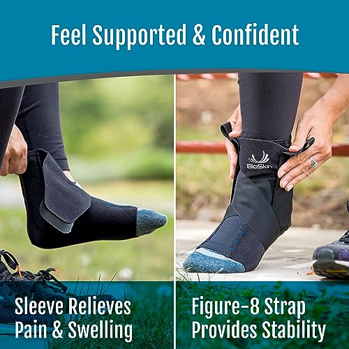 BioSkin Ankle Compression Brace - Sprained Ankle, Post Injury Support Brace for Women and Men, Swollen Feet Relief, HSA or FSA Eligible (Medium)