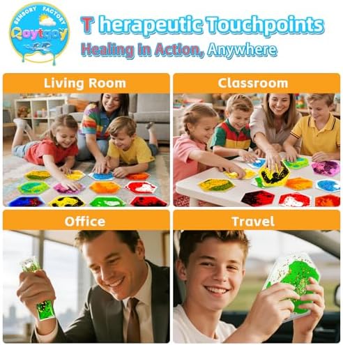 Squishy Liquid Sensory Gel Tiles 9 Packs - Hexagon Liquid Sensory Toys for Stress Relief & Fidget Fun, Washable Sensory Floor Tiles for Toddles 3+ Home, Classroom, Travel