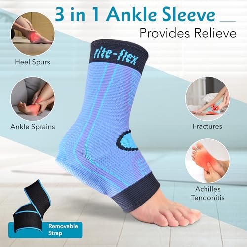 3-in-1 Ankle Compression Sleeve with Silicone Heel Pad - Ankle Brace for Sprains, Foot Fatigue, Post Surgery, Plantar Fasciitis Relief & Support (1, Medium)