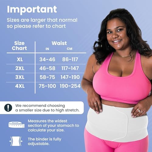 QORE LOGIQ Plus Size Abdominal Binder Post Surgery - C Section Belly Binder, Postpartum Belly Band, Adjustable 9" Compression Wrap for Stomach & Hernia Belt, White XL