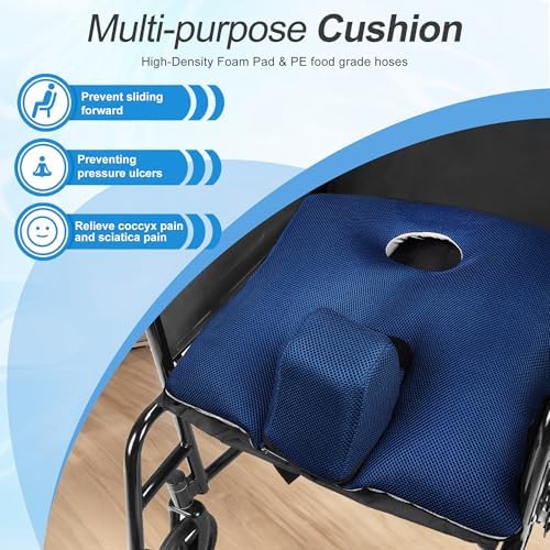 Wheelchair Wedge Pommel Cushion with Safety Straps Non-Slip Wheelchair Cushion for Seniors Prevents Forward Sliding, Provides Leg Abduction, Improves Positioning, Fall Prevention（16 * 17IN）