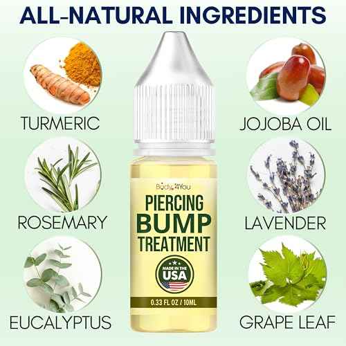 BodyJ4You Piercing Keloid Bump Removal - Natural Oil Piercing Bump Treatment - Nose Septum Belly Ear Cleaner Soothing Skin Recovery Solution - Safe Care Piercing Reduce Appearance Scars - 0.33 Fl Oz