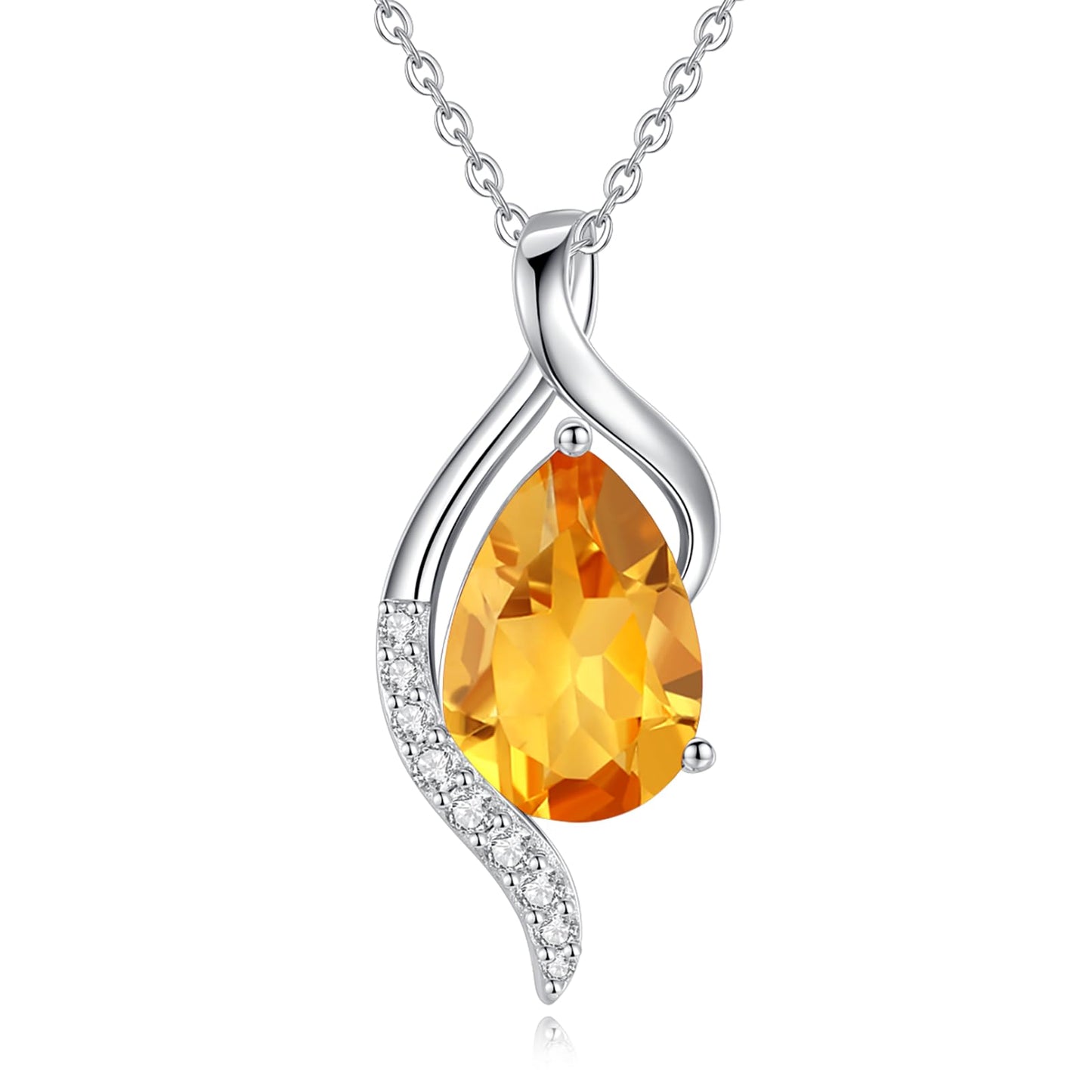 FANCIME November Birthstone Necklace for Women Teardrop Citrine Necklace S925 Sterling Silver Gentle Love Birthday Gifts for Mom Women, 16"+2" Inches