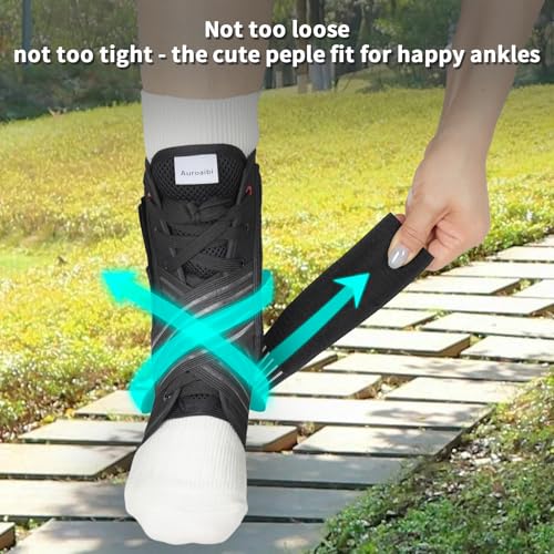 Ankle Brace for Sprained Ankle Lace up Support Brace for Women Men with Side Splints Adjustable Ankles Stabilizer for Injury Recover, Sports, M