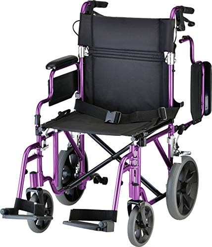 NOVA Medical Products Lightweight Transport Chair with Locking Hand Brakes, Purple, 1 Count