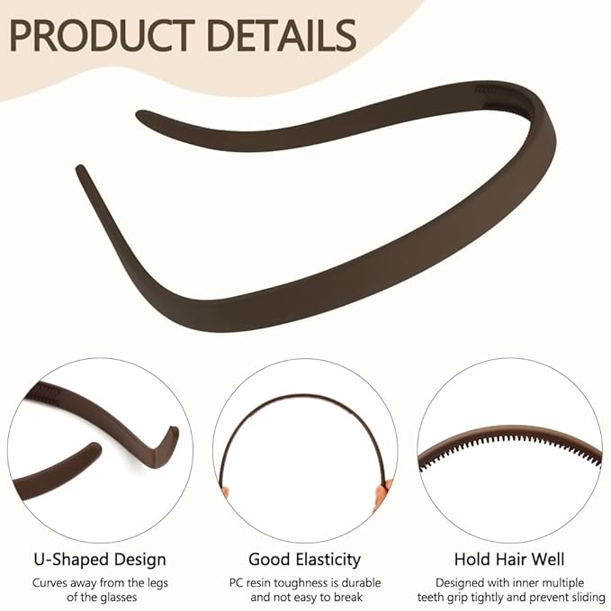 TOBATOBA Headbands for Glasses Wearers No Pressure No Headache Square Sunglasses Headband for Women Comfortable Plastic Hairbands with teeth, Womens Headbands Non Slip 6Pcs